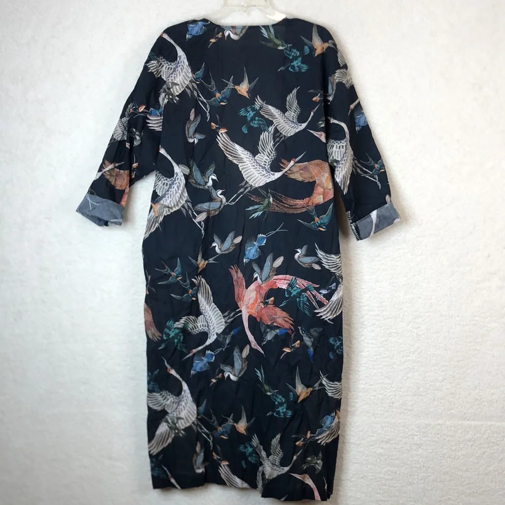 Valle O Valle Unisex Kimono Navy Bird Pattern ONE SIZE